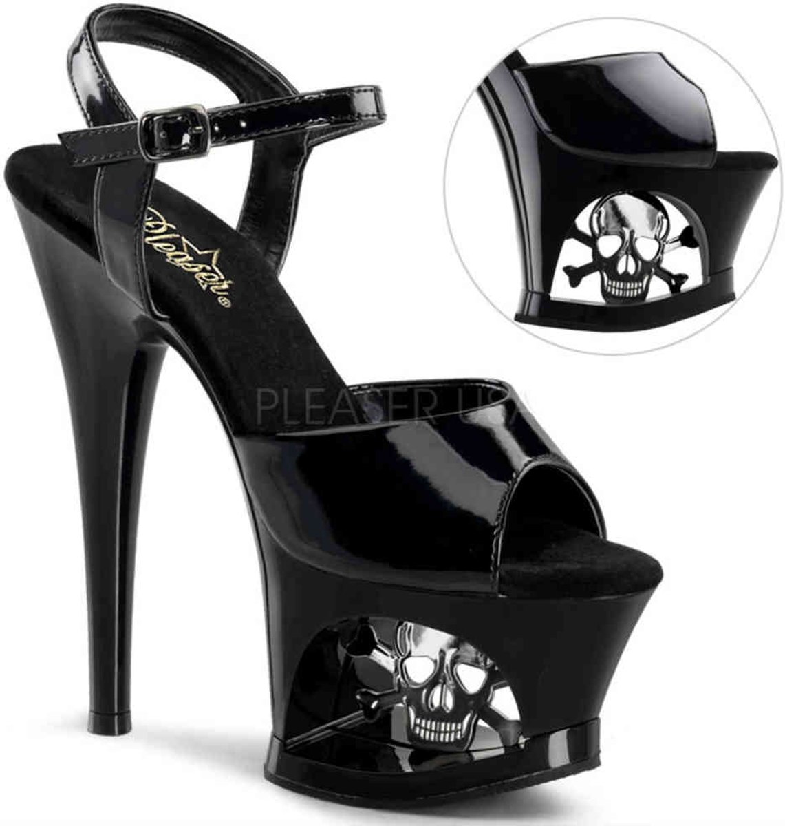 EU 35 = US 5 | MOON-709SK | 7 Heel, 2 3/4 Cut-Out PF Ankle Strap Sandal